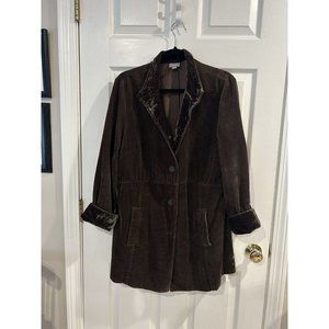 J Jill Womens Large Corduroy Jacket Velvet Trim Collar Cuffs Brown Lagenlook L